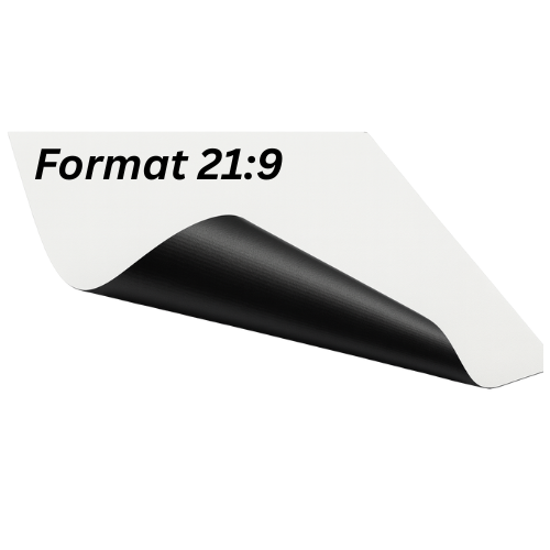 Leinwandtuch (Standard) konfektioniert im Format 21:9 – matte weiße Projektionsfläche mit schwarzer Rückseite (blackout)
