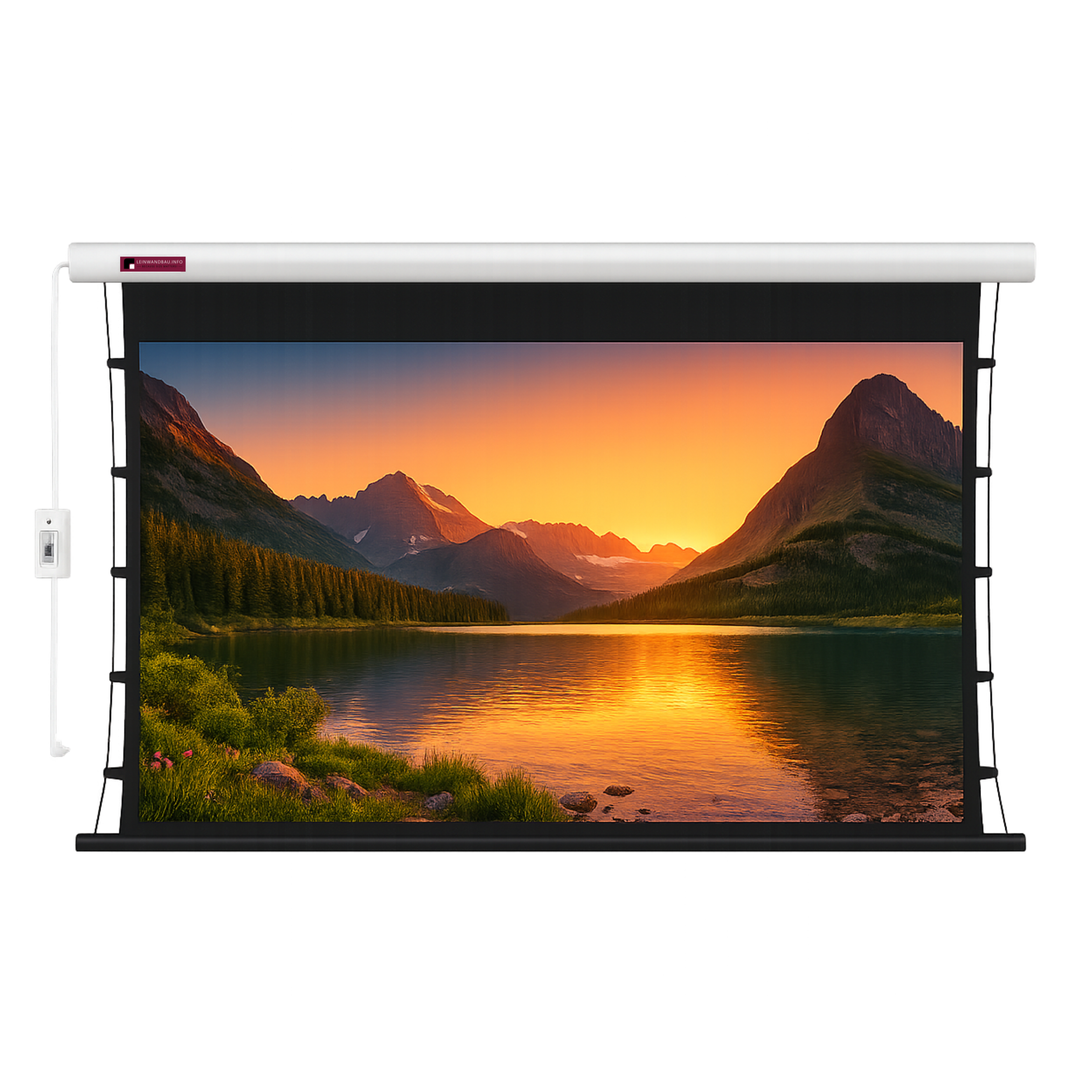 Elektrische CLR Motorleinwand in Weiß für Ultrakurzdistanzprojektoren, zur Decken- oder Wandmontage, mit Fernbedienung und USB-Trigger; das spezielle CLR PET Crystal Tuch reflektiert nur das Projektorlicht und unterdrückt Raumlicht